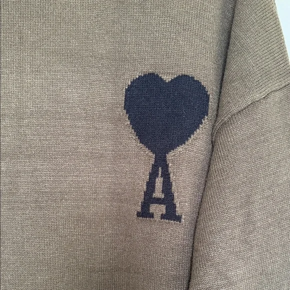 Ami Alexandre Mattiussi Green Turtleneck Sweater with Heart Detail